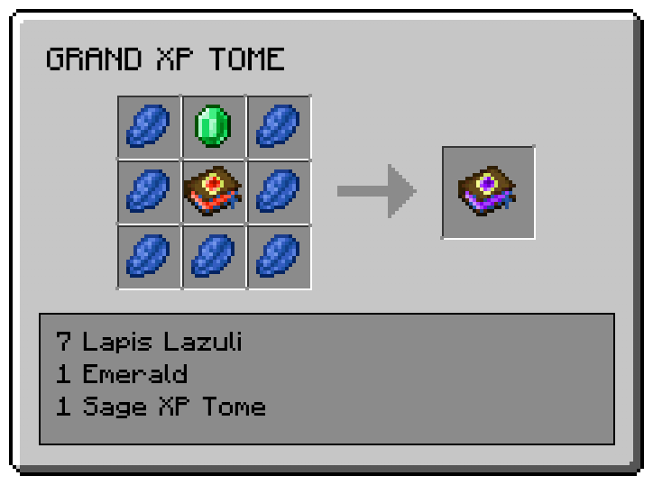 Crafting recipe for the Grand XP Tome